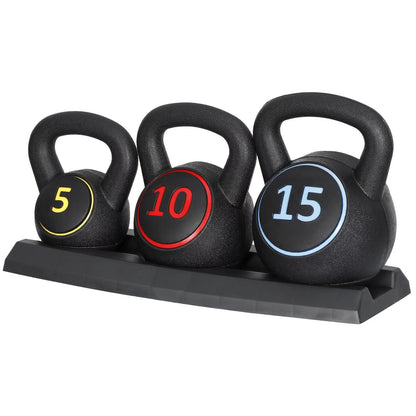 3-Piece Kettlebell Set with Storage Rack Home Gym Exercise Fitness Weights