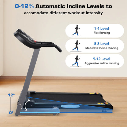 2.5 HP Folding Treadmill with 12 Levels Auto Incline 8.5 Mph Speed 15 Preset Program, 220Lbs Max Weight, for Home Gym